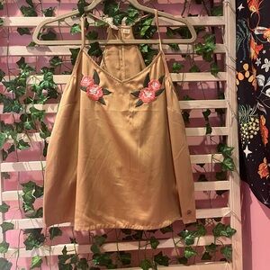 Embroidered Floral Tan Women's Top